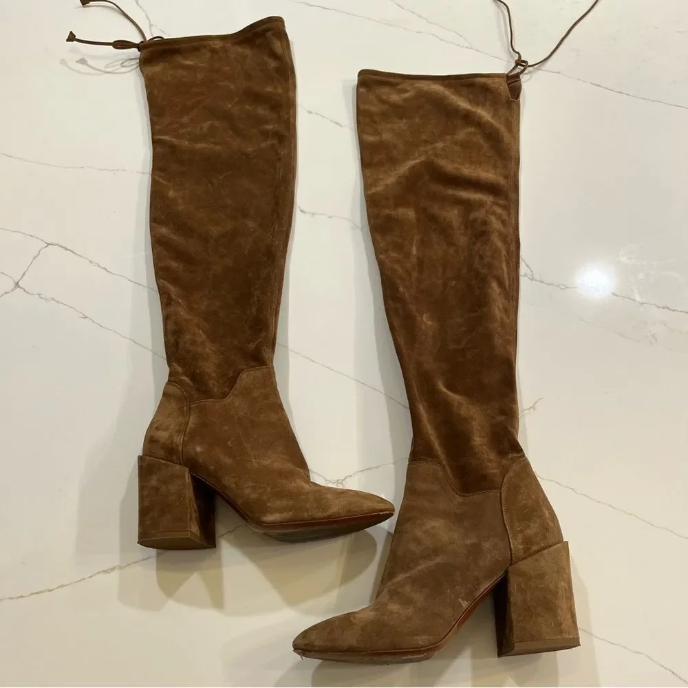 Aquatalia Walnut Suede Over the Knee Boots